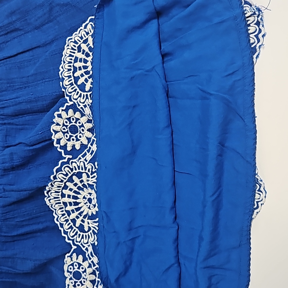 Anthropologie Meadow Rue sleeveles blue dress embroidered scallop hem women's 0 - Picture 11 of 15